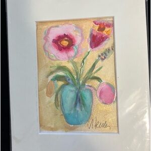 Still Life Flowers In A Blue Vase“ Original Watercolor Painting Matted 5”x7”